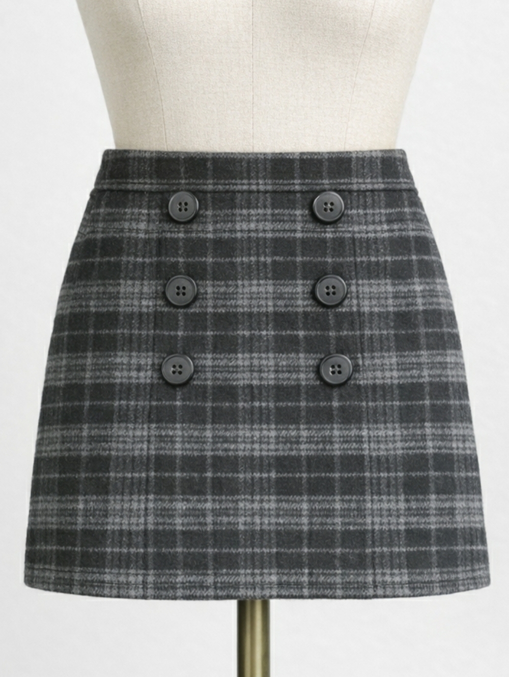 GAP Black Gray Plaid Wool Skirt Button Detail Lined Preppy Grunge 90s Y2K SIZE 4
